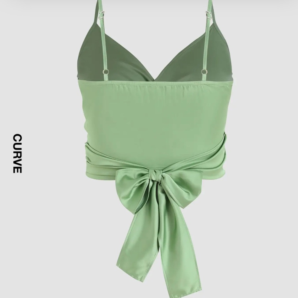 Cider Green Satin Bow Tie Top and Skirt